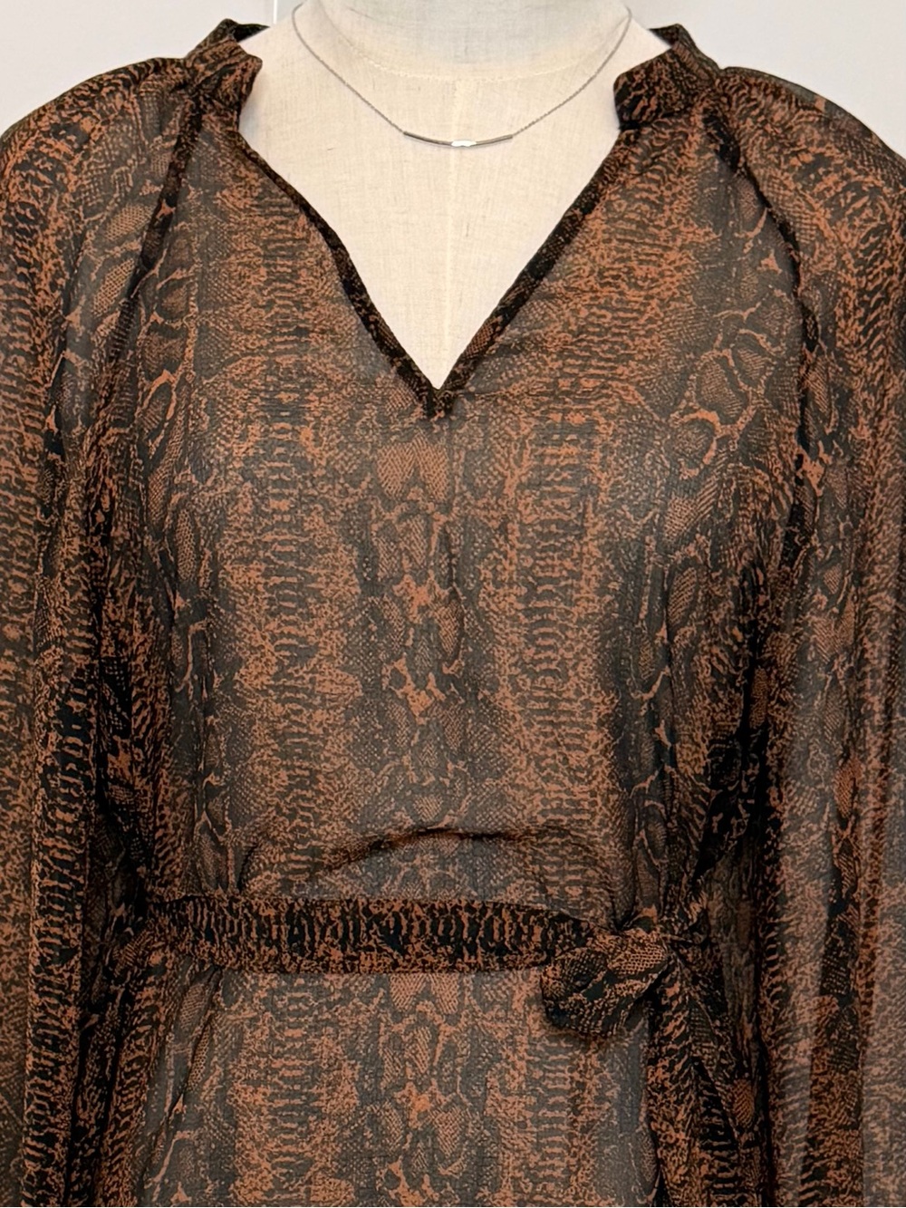 💛2 for 20-ICHI Snake Print Tie Waist Long Sleeve Dress Size Small NWT - Picture 4 of 14